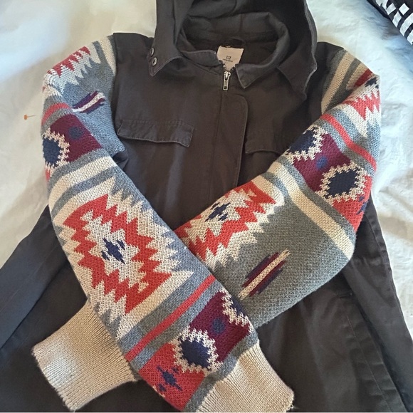 THREAD + SUPPLY Gray Military Utility Jacket Aztec Sleeves Size Large - Picture 10 of 14